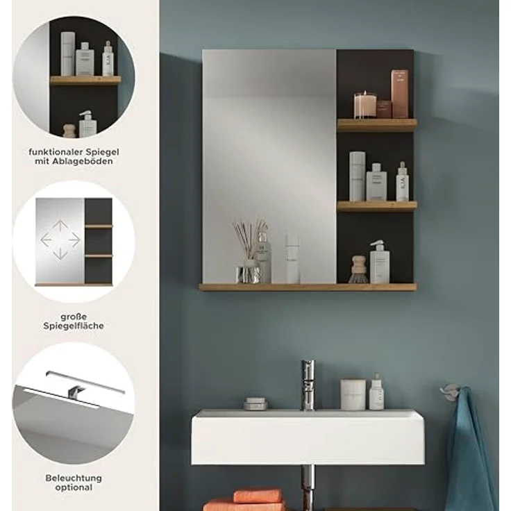 Xonox Canu Spiegel (B/H/T: 63x73x16 cm) in Basalt grau Nachbildung und Artisan Nachbildung – Bild 7