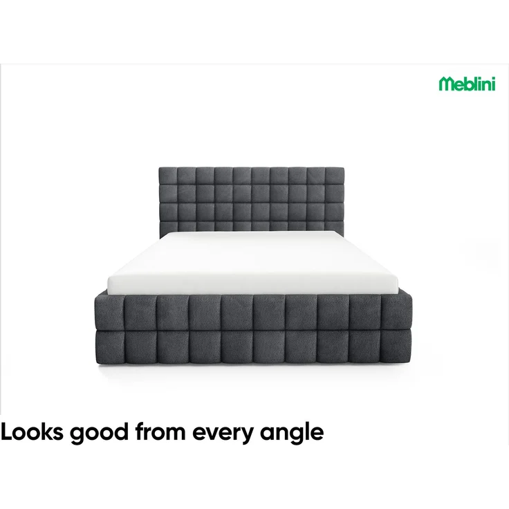 MEBLINI Polsterbett 180x200 mit Lattenrost ohne Matratze – ANDREA – Dunkelgrau Boucle – Doppelbett mit Bettkasten - Stauraumbett - Kopfteil Bett mit Stauraum – Bild 5