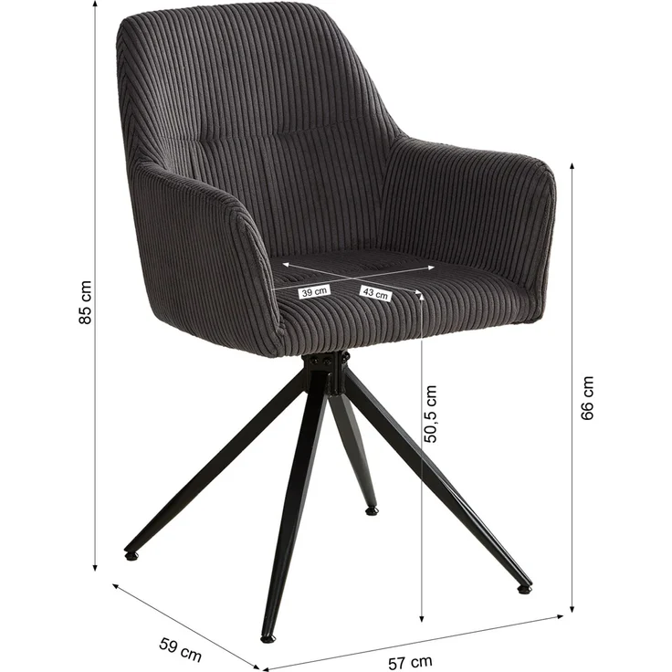 2 Stühle Esszimmer Küchenstühle Cord Grau Esszimmerstühle Drehbar Esszimmerstuhl mit Armlehne Dreh Sessel Modern Polsterstuhl – Bild 4