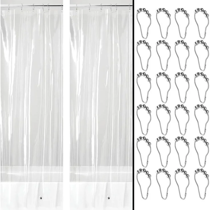 mDesign Duschvorhang Badewannenvorhang PEVA wasserabweisend Vinyl Transparent – Bild 1