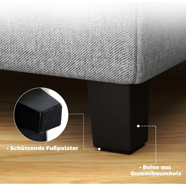 Quadratischer Hocker, kleiner Ottoman mit Seitentasche, Fußstütze aus Stoff in Leinenoptik mit Gummibaumholzbeinen, Hellgrau--Hellgrau--35x35x35cm--YOUDENOVA – Bild 7