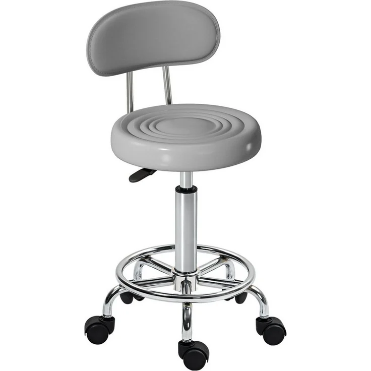 HOMCOM Drehhocker Rollhocker höhenverstellbar Drehbar Salon Hocker mit Lehne (Arbeitshocker, 1 St, Bürohocker), für Büro, Grau – Bild 2
