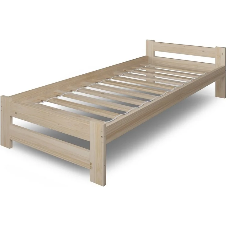 Home Collective Holzbett mit Lattenrost Modern Bett Kiefer Bettgestell Massivholzbett Klassisch (90x200, 120x200, 140x200, 160x200 cm), Einzelbett, Skandi Boho Landhaus Kopfteil flach 100x200 cm natur – Bild 2