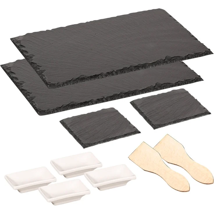 10 tlg. Schiefer-Servierplatten-Set - Raclette für 2 Personen – Bild 1