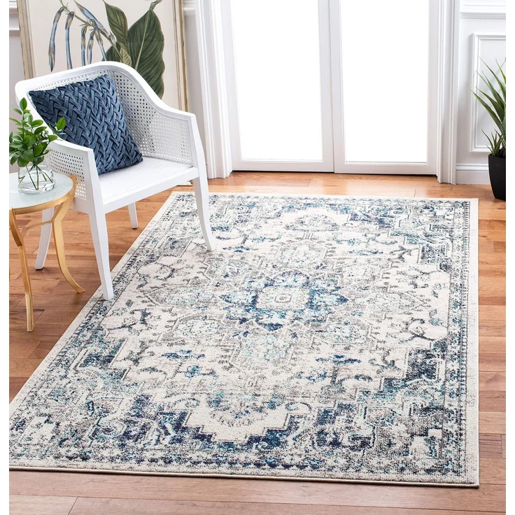 SAFAVIEH Distressed Teppich für Wohnzimmer, Esszimmer, Schlafzimmer - Madison Collection, Kurzer Flor, Elfenbein und Grau, 120x180 cm