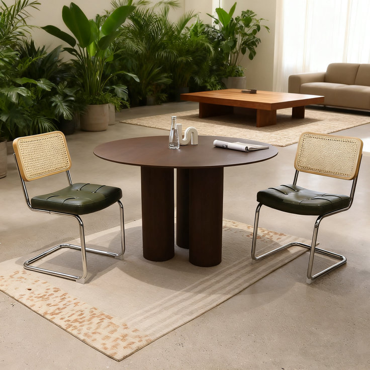 LVHOM Freischwinger 2er Set Esszimmerstuhl, Retro Küchenstuhl mit Chromgestell & Rattan-Rückenlehne, gepolsterter Kunstleder-Sitz, stapelbar, moderne Wohnzimmerstuhl, Dunkelgrün – Bild 2
