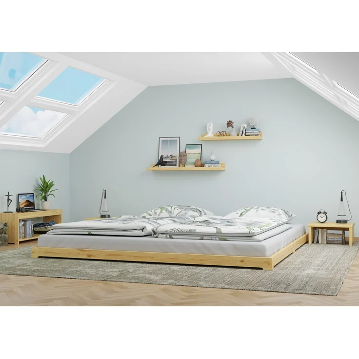 Niedriges Bodenbett 200x200 Kiefer natur, Niederflurbett, Futonbett, V-60.47K-20Rollrost inkl. – Bild 8