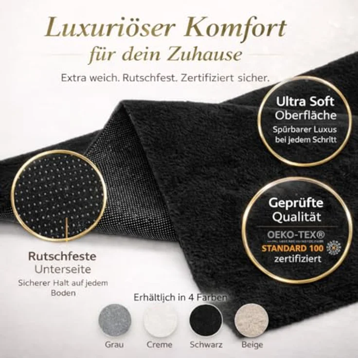 VIMODA Teppich Wohnzimmer Schlafzimmer Flauschig, kurzflorig – waschbar und Fußbodenheizung geeignet,Farbe:Creme;Maße:Ø 80 cm Rund – Bild 9