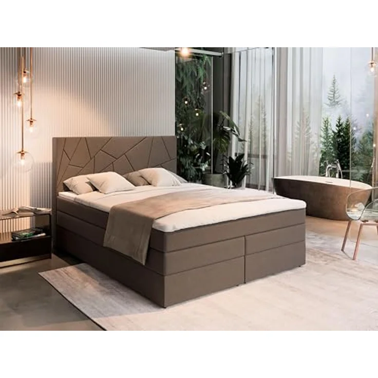 masseno Boxspringbett TRANI 180x200 cm, Komplett-Set mit Bonell Matratze, Topper und Bettkästen, Braun, INARI 24 – Bild 3