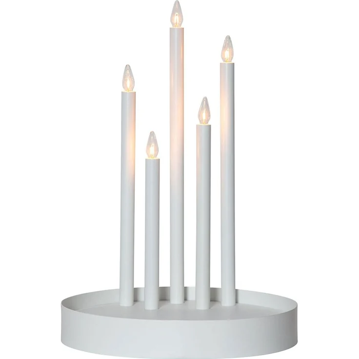 LED Kerzenständer, 5-flammig, Weiß, Stahl, E10, Warmweiß, H 46 cm – Bild 1