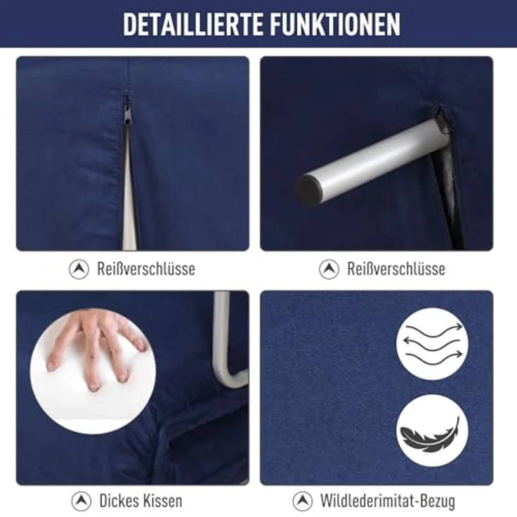 HOMCOM Schlafsofa 2er-Sofa mit Schlaffunktion, Verstellbarer Rückenlehne, Kissen, Couch 1 Teile, für Wohnzimmer, Schlafzimmer, Blau – Bild 7