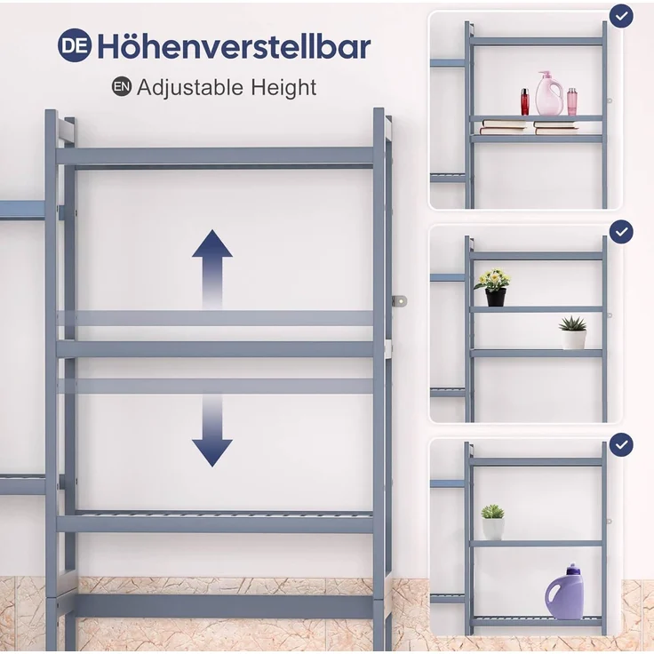 Yorbay Badregal Toilettenregal aus Bambus, Weiß WC Regal Badregal 79x23,3x166 cm, mit 2 Körben, mi 7 Ablagen, Multifunktional, Badezimmerregal, Verstellbar Badregal – Bild 6