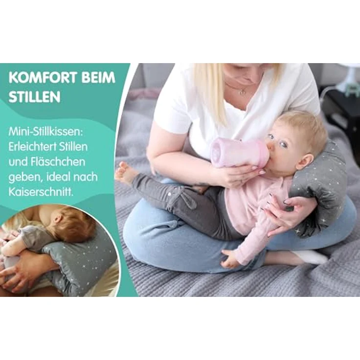 Stillkissen klein Breastfeeding und Nursing Pillow für unterwegs 20 cm - Stillmuff Armkissen und Lagerungskissen Baby Arm Still Kissen aus weicher Baumwolle Oeko-Tex Galaxie – Bild 4