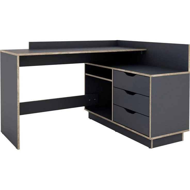 Winkelschreibtisch / Rechts oder Links montierbar / 3 Schubkästen / Anthrazit- Kanten in Sonoma Eiche /Bürotisch / Eckschreibtisch / Schreibtisch / B 129, H 83,5, T 105 cm – Bild 3