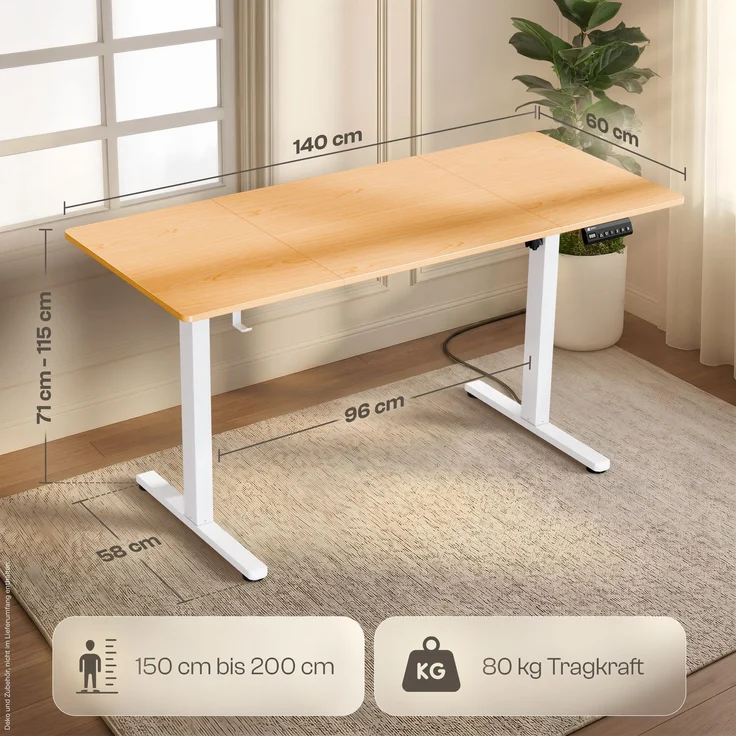 LUTIVO Foxtrot, Höhenverstellbarer Schreibtisch Elektrisch, Memory-Funktion und Kabelmanagement, 140 x 60 cm, Weiß/Holz – Bild 7