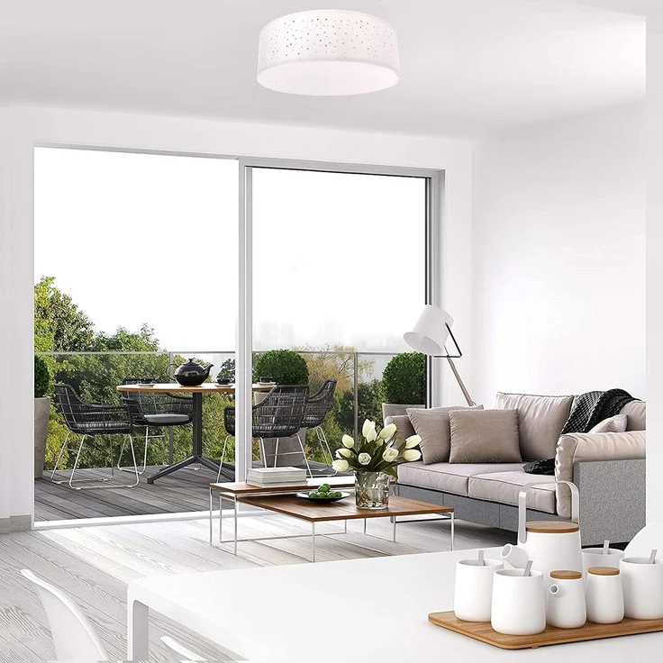 TRANGO LED Deckenleuchte, 3141 Deckenstrahler mit 50cm Ø Sternenhimmel Stoffschirm in *WEISS* rund inkl. 3x E27 Lampenfassung für LED (ohne Leuchtmittel) für Wohnzimmer, Schlafzimmer Flur Gästezimmer Deckenlampe Schlafzimmerlampe, Bürolampe – Bild 7