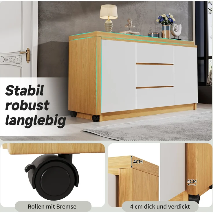 Schreibtisch mit drehbarer Tischplatte, Stauraum & Rollen, 120x50x76,5 cm, Eiche/Weiß – Bild 8