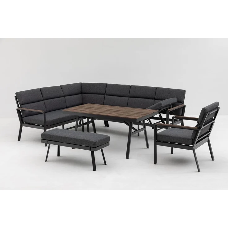 Gardissimo 'Nara Oak XL' Dining Lounge mit Ecksofa, Esstisch, Bank, Sessel & Kissen, Wetterfest, bis 10 Personen, Links – Bild 1