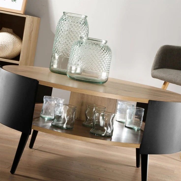 Casâme Runder Couchtisch mit 2 Ebenen und schwarzen Metallseiten Ø 80 cm - EKLO - Eiche – Bild 3