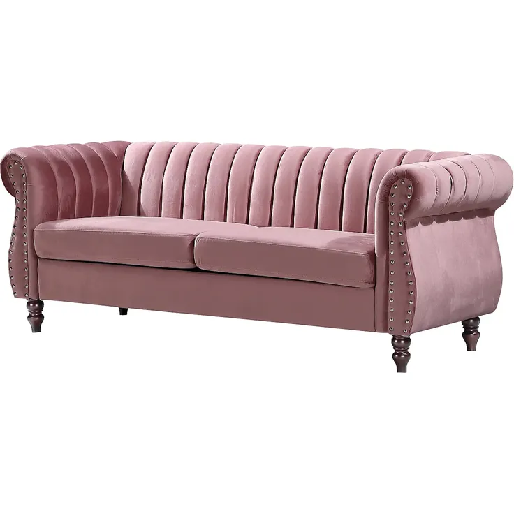 Vente-unique - TRUMBO Couchgarnitur SamtStoff Puderrosa - B 78 cm x H 77 cm x L 150 cm195 cm – Bild 4