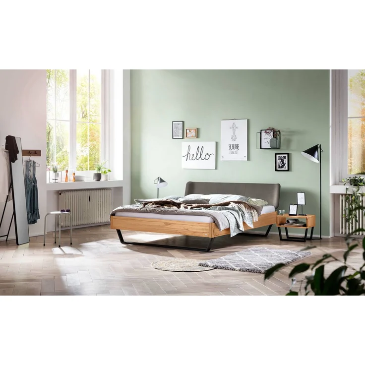 Hasena Massivholzbett Montieri Wildbuche mit Metallkufen 140x200 cm, Fußhöhe 20 cm – Lounge – Bild 2