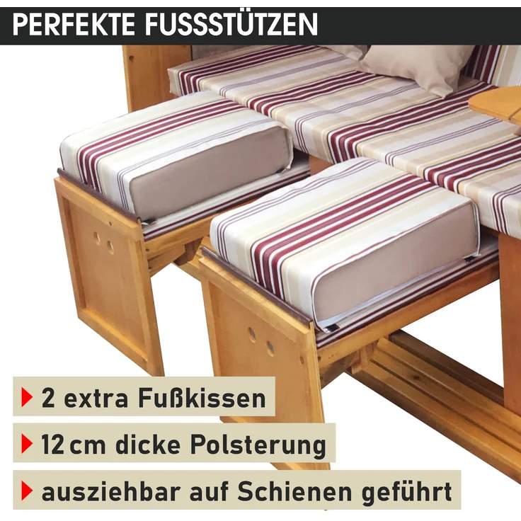 BRAST Strandkorb, Ostsee 3-Sitzer, XXL Volllieger inkl. Schutzhülle, Poly-Rattan, Rot/Beige gestreift, 165 x 160 x 79 cm – Bild 9