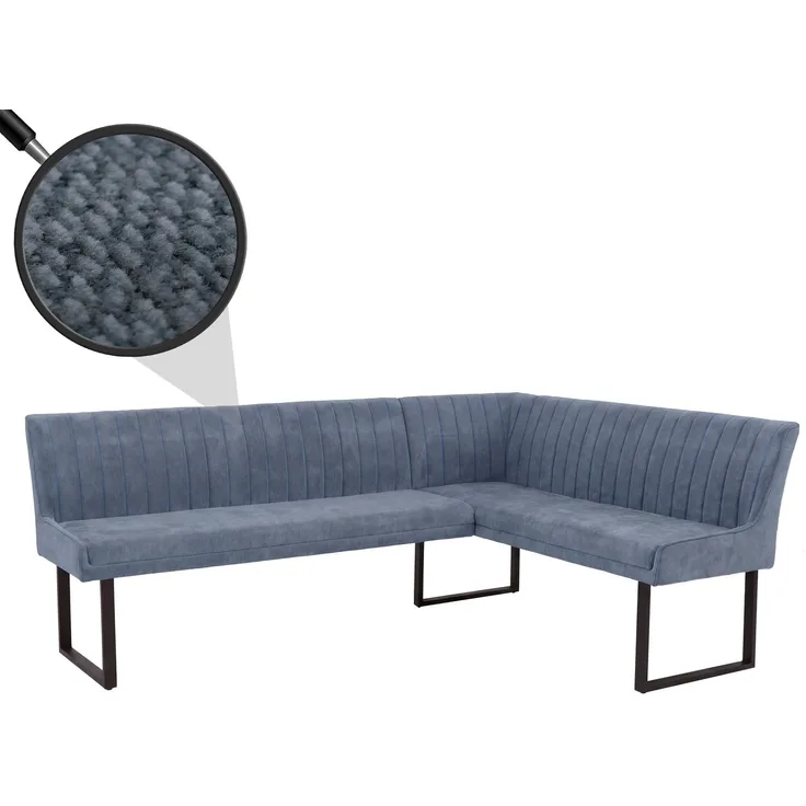 Eckbank HWC-O82, Esszimmerbank Bank, Öko-Tex (310g/m²) Chenille Stoff/Textil Metall 210x159 cm ~ blau