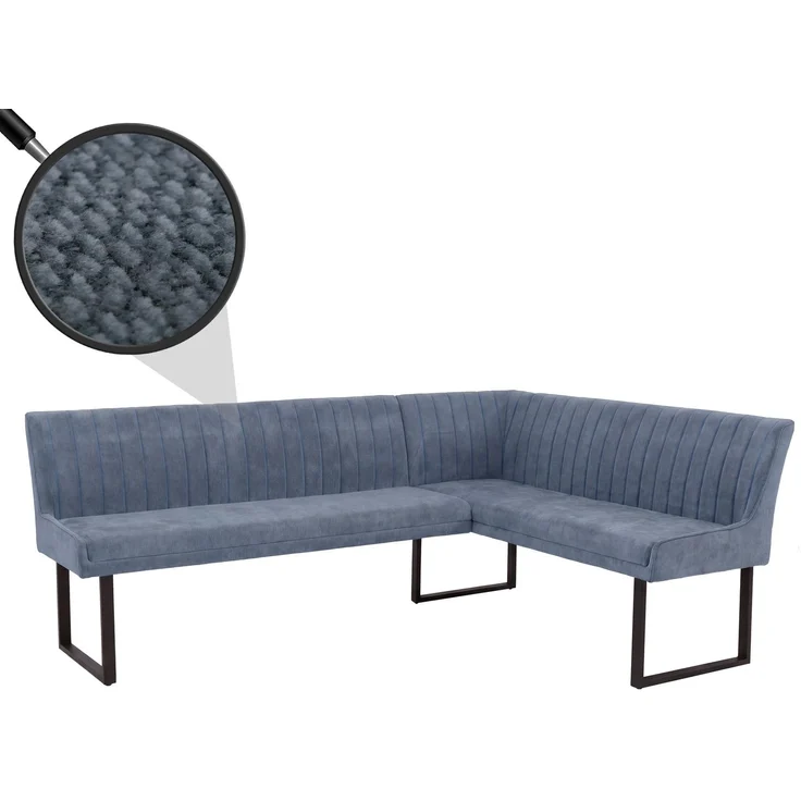 Eckbank HWC-O82, Esszimmerbank Bank, Öko-Tex (310g/m²) Chenille Stoff/Textil Metall 210x159 cm ~ blau – Bild 1