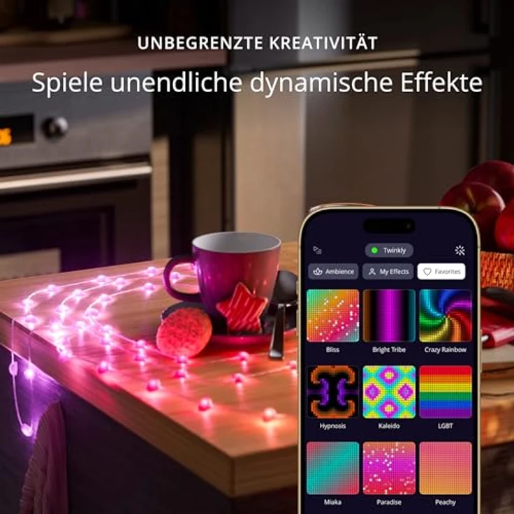 Twinkly Strings USB-C Hearts 200 LED, LED-Lichterkette in Herzform, RGB LED-Lichter Mehrfarbig, Kompatibel mit Alexa und Google Home, Weihnachtsdeko, Stromversorgung USB-C, Grünes Kabel, 12m – Bild 6
