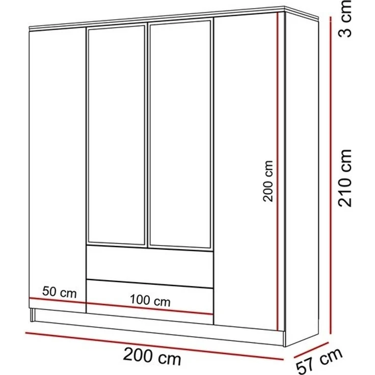 Lookway Kleiderschrank AURORA 4D2SZ KASCHMIR mit Schubladen Breite: 200 cm – Bild 4