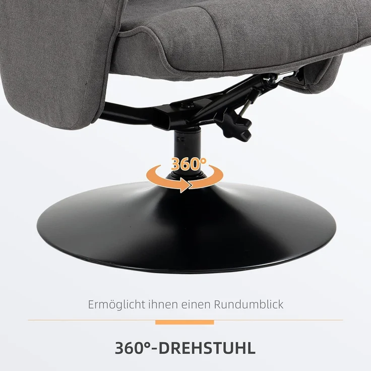 HOMCOM Relaxsessel Relaxstuhl mit Fußhocker, verstellbare Rückenlehne (Liegesessel, 2-St, Fernsehsessel), für Wohnzimmer, Schlafzimmer, Samt, Dunkelgrau – Bild 5