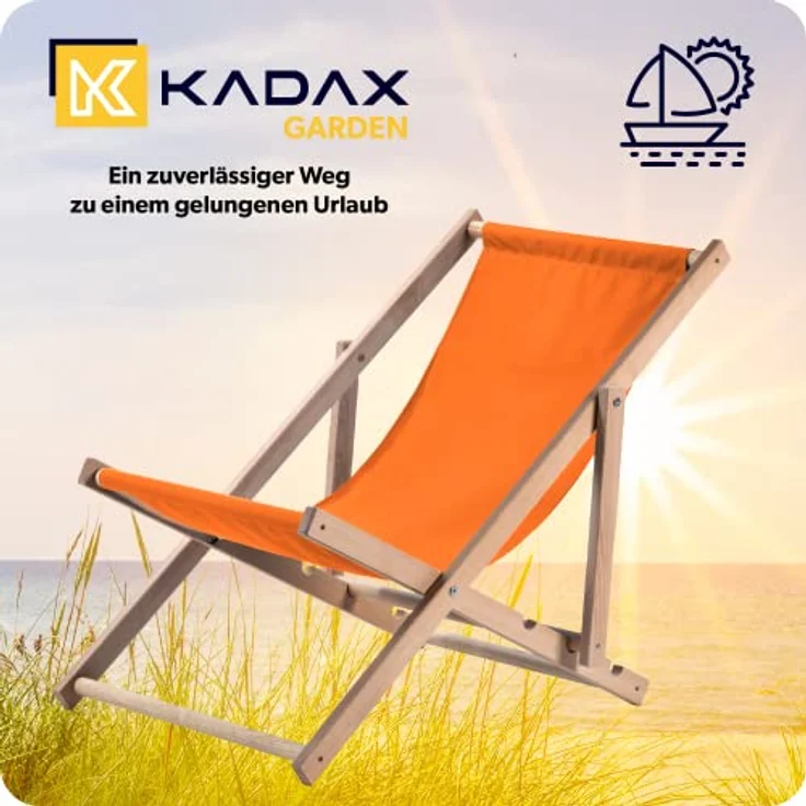 Kadax Holzliegestuhl, Orange, Klappstuhl aus Buchenholz, 53x78 cm, UV- und feuchtigkeitsresistent, bis 120 kg Tragfähigkeit – Bild 3
