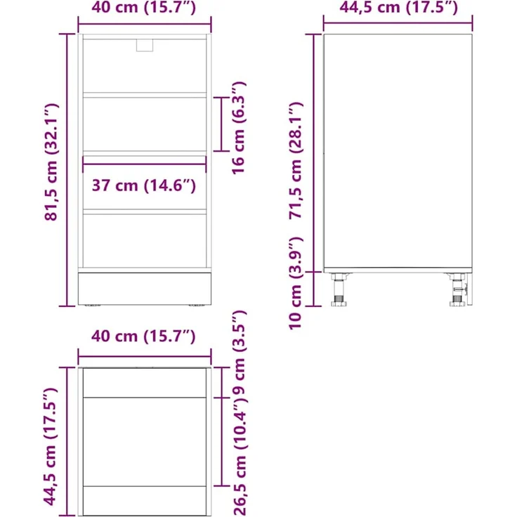 vidaXL Küchenunterschrank Schwarz Eichen-Optik 40 x 44,5 x 81,5 cm 876651 – Bild 12