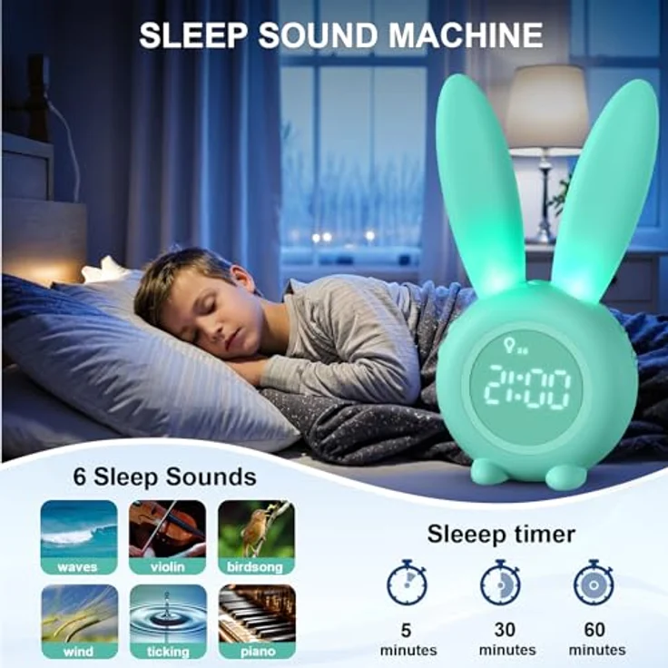 EXTSUD LED Nachtlicht Kinder Lichtwecker Cute Rabbit Kinderwecker, Creative Nachttischlampe Snooze-Funktion zeitgesteuertes Nachtlicht – Bild 3