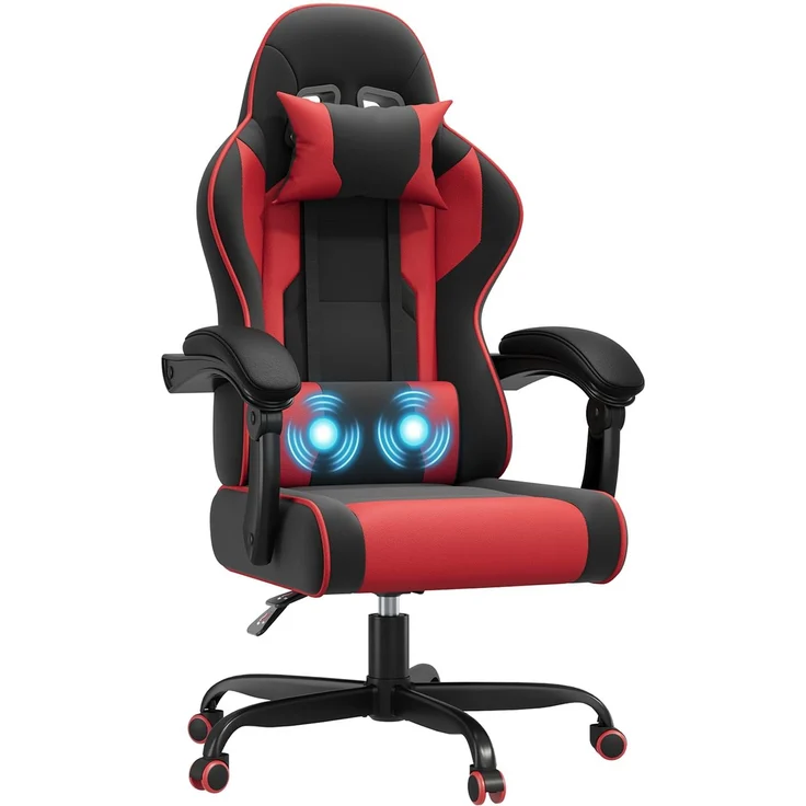 JUMMICO Gaming Stuhl mit Massagefunktion & 135° Rückenlehne, Ergonomischer Bürostuhl für Gaming und Homeoffice, Gaming Bürostuhl Belastbar bis 150 kg, Rot