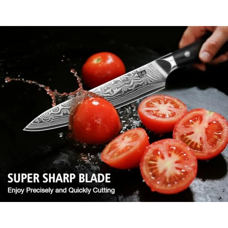 SHAN ZU Allzweckmesser 15cm, Damast Küchenmesser, Japanisches Kochmesser mit scharfer Klinge aus 67 Lagen Kohlenstoffstahl und G10-Griff - PRO Series – Bild 3