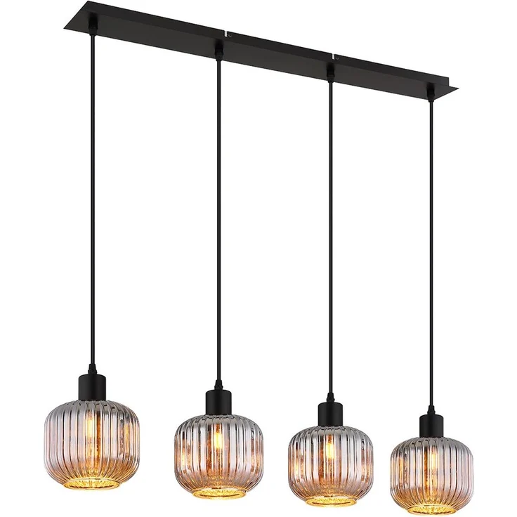 Hängeleuchte, 4-Flammig, Glas rauch, schwarz, L 80,8 cm – Bild 2