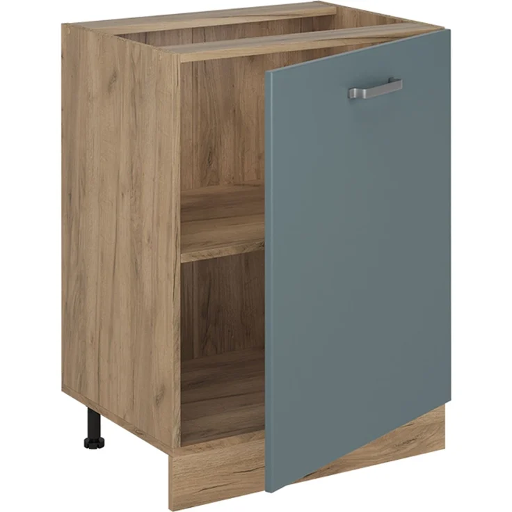 Küchenunterschrank R-Line Blau-Grau/Goldkraft Eiche 60 cm mit 1 Tür Arbeitsplatte Anthrazit Vicco – Bild 3