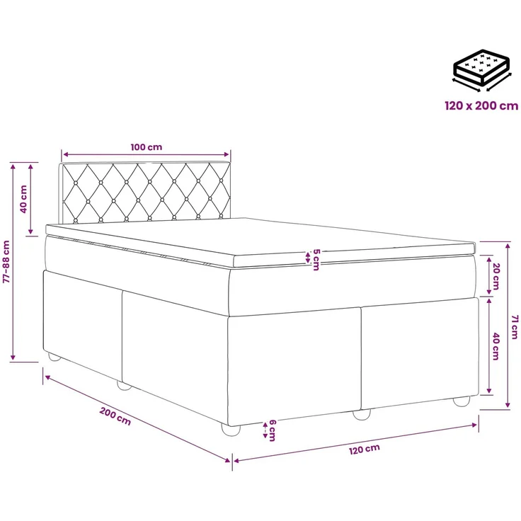 vidaXL Boxspringbett mit Matratze Hellgrau 120 x 200 cm Samt 3451649 – Bild 11