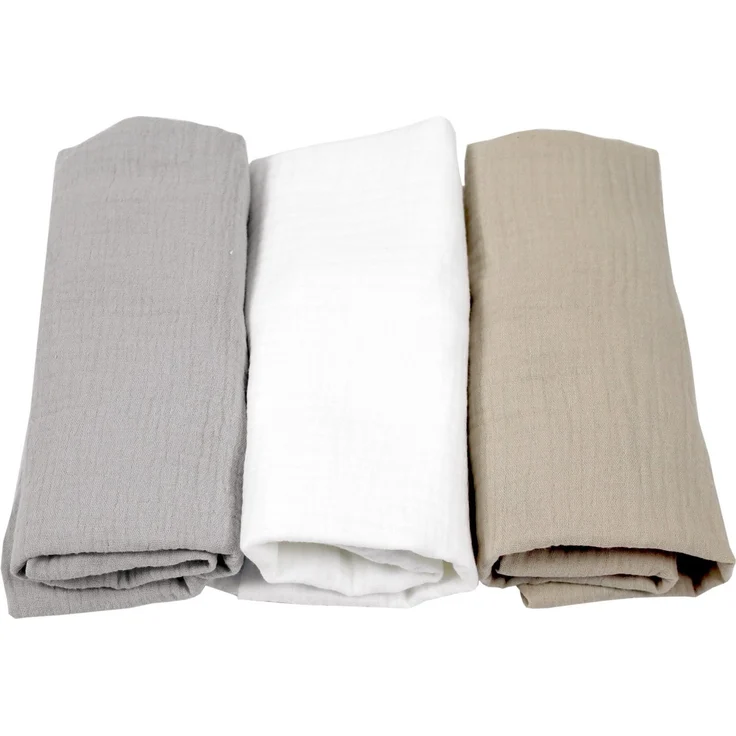 BabyLux Spannbettlaken Musselin Set – 3er Pack 40x80 cm für Kinderwagen Stubenwagen Babybett, Gummizug: ja, z14 Grau-Weiß-Sand – Bild 1