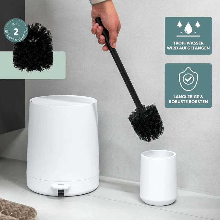 Bad-Accessoires Set TESERO 2tlg. bestehend aus 1x WC-Garnitur, 1x Kosmetikeimer aus Kunststoff in Weiß – Bild 4