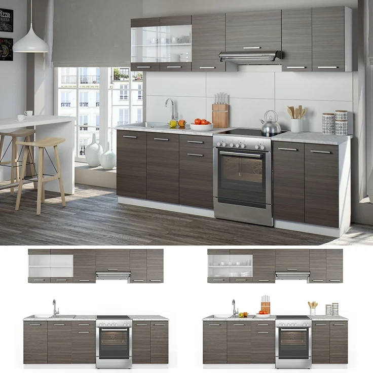 Küchenzeile R-Line Edelgrau/Weiß 240 cm, AP Marmor Vicco – Bild 2
