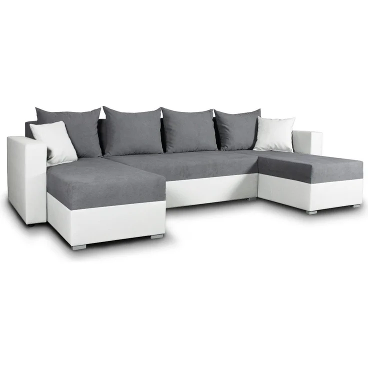Wohnlandschaft mit Schlaffunktion Beno - U-Form Couch, Ecksofa mit Bettkasten, Couchgranitur mit Bettfunktion, Polsterecke (Weiß + Dunkelgrau (Cayenne 1111 + Enjoy 23))