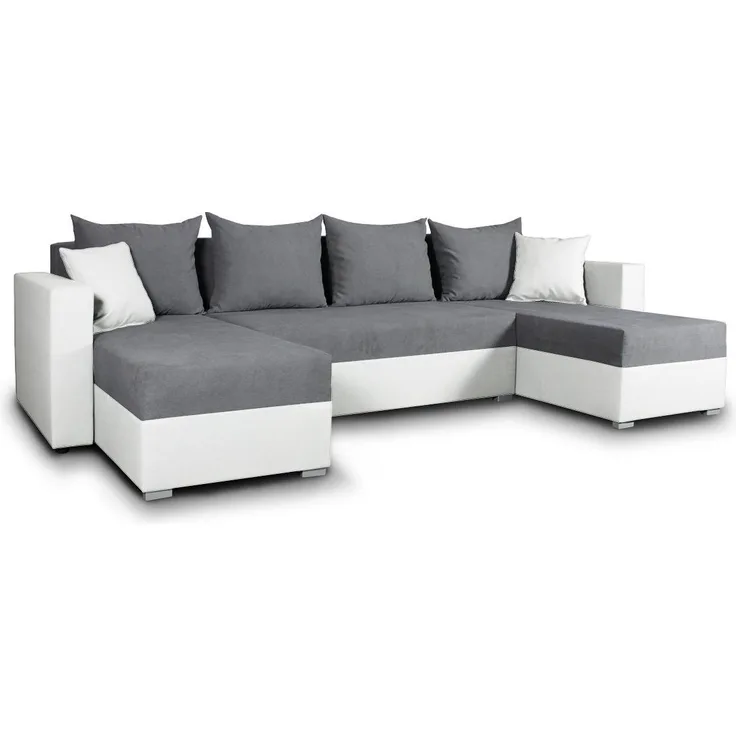 Wohnlandschaft mit Schlaffunktion Beno - U-Form Couch, Ecksofa mit Bettkasten, Couchgranitur mit Bettfunktion, Polsterecke (Weiß + Dunkelgrau (Cayenne 1111 + Enjoy 23))