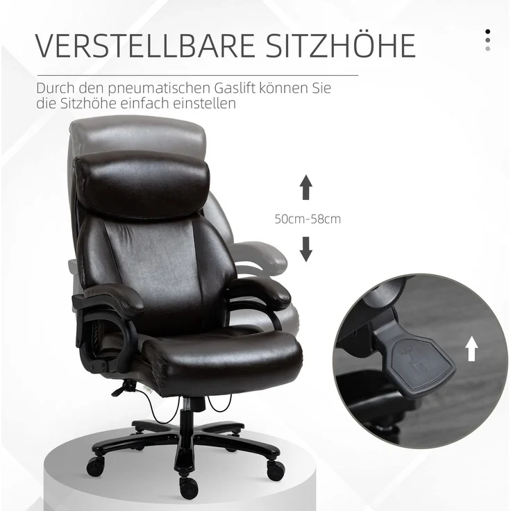 Bürostuhl mit weicher Polsterung, höhenverstellbar & Wippfunktion, 72x83x114-122 cm, Braun – Bild 4