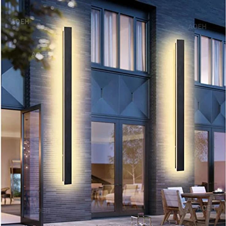 AOEH Lange Wandleuchte Villa, schwarze LED Außenlampe, wasserdicht IP65, 115cm/40W, warmes Licht für Innen- und Außenbereich – Bild 1
