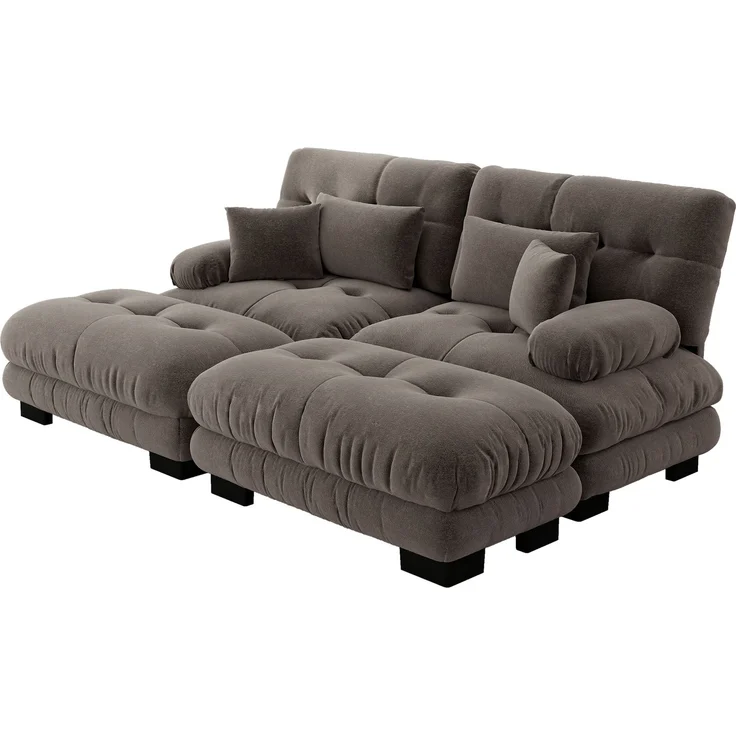 EINHOM Cloud Ecksofa für Wohnzimmer, Chenille Doppelsofa mit 2 Lendenkissen und 2 Dekokissen, Polstersofa mit breiten Armlehnen und 2 Ottomans, Chenille Braun – Bild 6