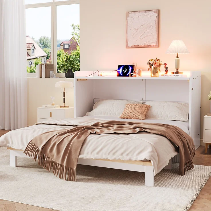 Kinderbett 140x200 cm in Weiß mit Hochglanz-Oberfläche, LED-Lichtleiste, USB-Anschluss und Schubladen – Bild 2