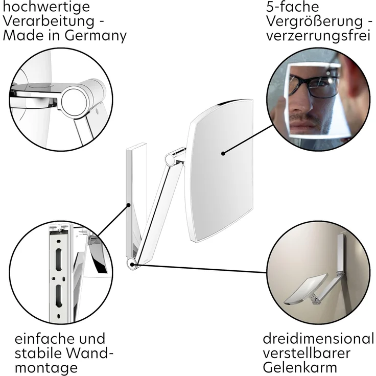 Keuco Kosmetikspiegel iLook_move (Wandmontage, modern), Wandspiegel, 5-facher Vergrößerung, 20x20cm, eckig, chrom, Wandmontage – Bild 6