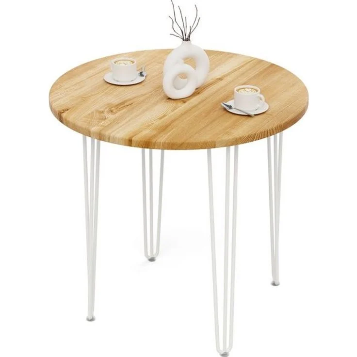 LAMO Manufaktur Esstisch Tisch rund 80 cm Stärke: 28mm, Farbe: Rustikal, Beine: Elfenbein (1 Tisch), Holztisch rund, Esstisch für 2 Personen Runder Tisch für Küche – Bild 4
